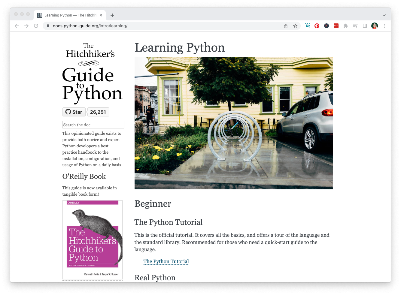 A view of the website A Hitchhiker's Guide to Python
